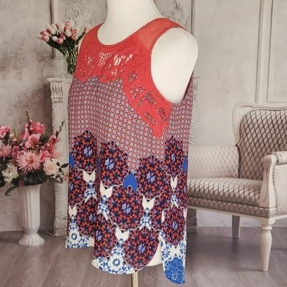 Daniel Rainn Lace Floral Jewel Neck Sleeveless Button Back Blouse Top Size PM - Picture 4 of 11